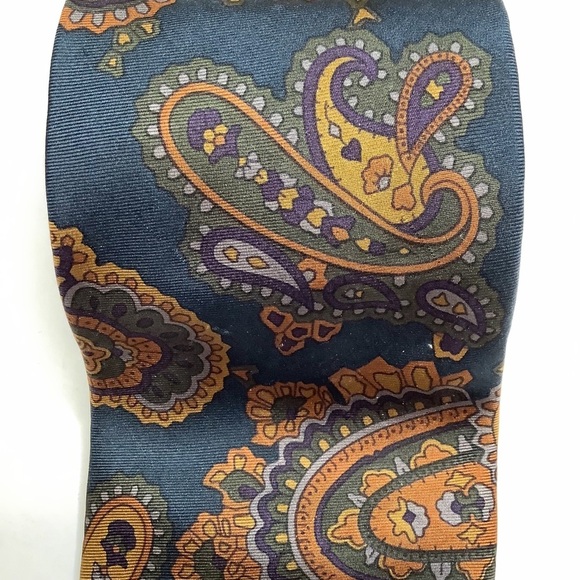 VINTAGE Teal Paisley Italian Silk Tie - Picture 1 of 11